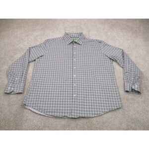 Bugatchi Uomo Shirt Mens 2XL XXL Gray Black Plaid Comfort Stretch Button Up